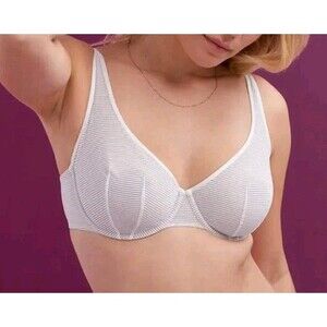 ThirdLove Bra 40E Shadow Stripe Unlined Scoop Bra Underwire Semi Sheer Ecru NWOT